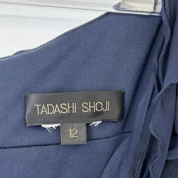 Tadashi Shoji Navy Pleated Evening Gown Womens Size 12 Maxi Dress - Picture 4 of 9